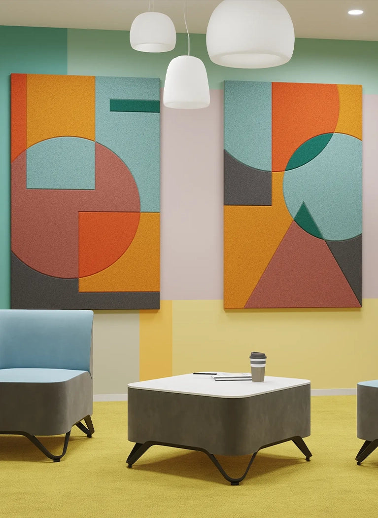 Acoustic Wall Art Panels SHAPES 5 in colorful interior Decormania UK
